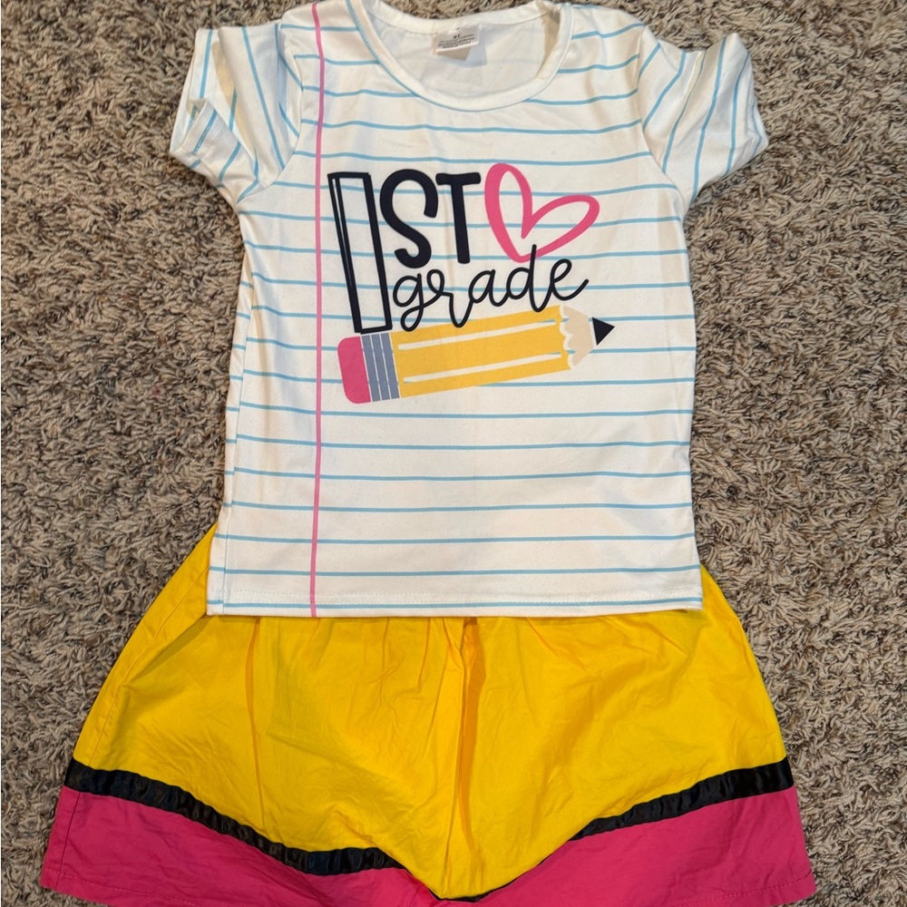 1st Grade Striped T-Shirt and Yellow Skirt Set